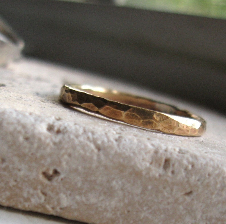 Unisex hammered brass ring image 1