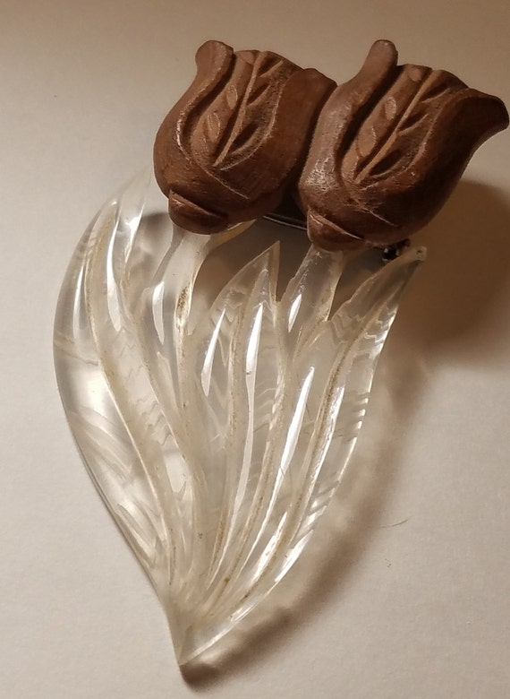 Vintage Lucite & Wood Brooch Circa late 40's to 19