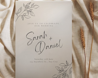 Minimalist Wedding Invitation Template, DIY Canva Editable (Digital Download)