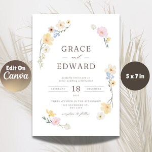 Wedding Invitation Template, Floral Wedding Invitation, Editable Wedding Invitation, Wildflower Wedding Invitation, Printable Invitation