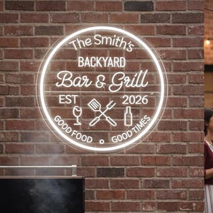 Personalized Bar & Grill Waterproof neon sign, BBQ Backyard Patio Decor, Outdoor Home Bar Light