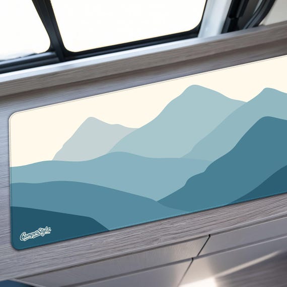 Camper Van Mat - PASTEL MOUNTAINS, Campervan Table Mat, Hob Cover, Worktop Protector, Van Life Surface Mat, Rubber Backed Mat