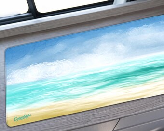 Camper Van Mat - WATERCOLOUR SHORELINE, Campervan Table Mat, Hob Cover, Worktop Protector, Van Life Surface Mat, Rubber Backed Mat