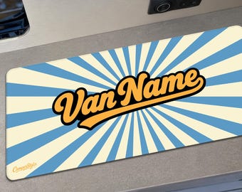 Custom Van Name Mat - SUNBEAM PERSONALISED with Any Name | Custom Colours Campervan Table Mat, Hob Cover, Worktop Protector, Surface Mat,