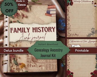 Familiengeschichte Junk Journal Kit, Stammbaum, 2025 Druckbare digitaler Download, Genealogie Buch, Geschenk, anpassbare Vintage Ancestor Forschung