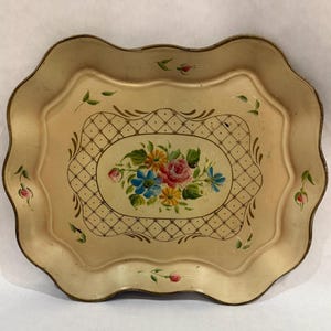 Vintage Mid Century Hand Painted Tray by Nashco New York, Large Tole serving Tray