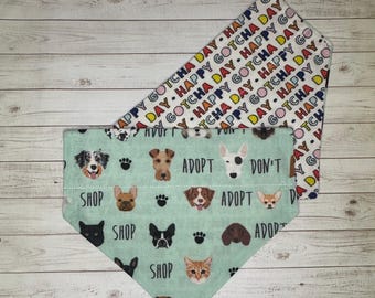 Over the Collar Pet Bandana:  Adopt Don’t Shop Pattern, Happy Gotcha Day, Over Collar Cat/Small Dog Accessory, Cat Bandana