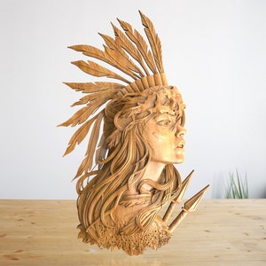 Ragazza nativa americana - File STL per intaglio del legno CNC, file per router CNC