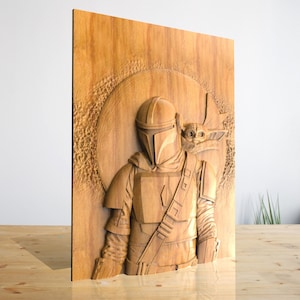 Mandalorian en Baby Yoda: STL-bestand voor CNC-houtsnijwerk, CNC-routerbestanden