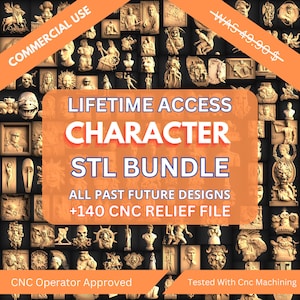 Conjunto de personajes 3D para fresadora CNC (paquete de relieves STL): +140 archivos STL de paneles y bajorrelieves para fresadora CNC - Acceso de por vida a Google Drive