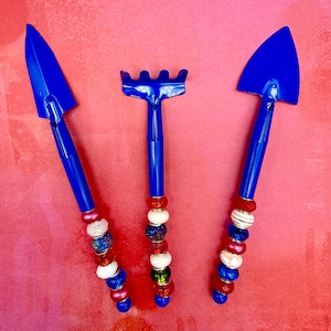4th of July Beaded Mini Garden Tools Set, Stainless Steel Indoor Potting Kit