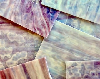 White & Pink Gold Mottled Sheet Glass for Mosaic or Stained Glass Art NON-fusible Bullseye