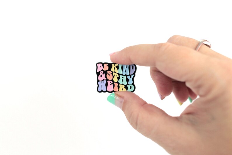 Be kind and Stay Weird Enamel Pin, Black and Rainbwo Enamel Pin, Retro lettering pin, soft enamel be kind and stay weird pin image 3