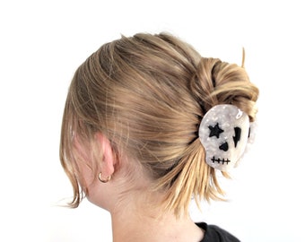 Black and Iridescent White Skull Claw Hair Clip, Hair accessory for skull lovers