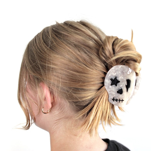 Black and Iridescent White Skull Claw Hair Clip, Hair accessory for skull lovers