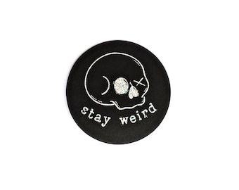 Black and Glitter Metallic Vinyl Sticker // Stay Weird - skull sticker