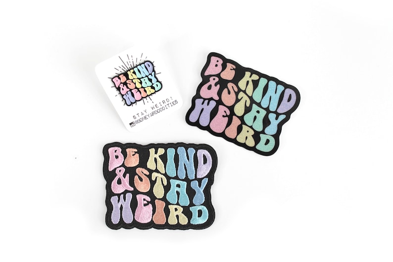 Be kind and Stay Weird Enamel Pin, Black and Rainbwo Enamel Pin, Retro lettering pin, soft enamel be kind and stay weird pin image 4