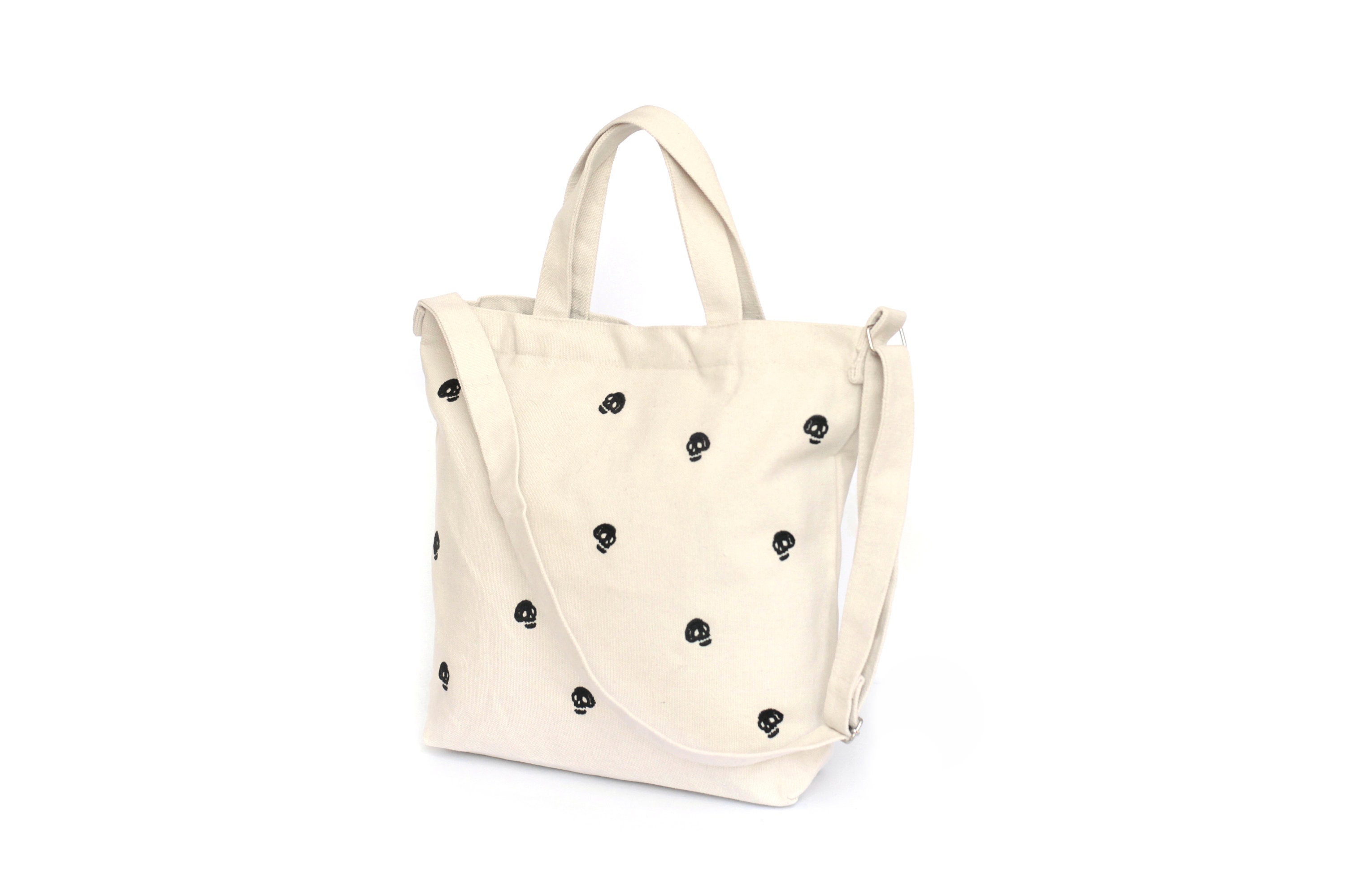 Canvas Embroidered Skull Purse, Canvas crossbody bag with skulls, natural heavy weight canvas tote bag, gifts for women, gifts for girls