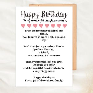 Happy Birthday Daughter In Law Card Printable Digital Greeting Card For Daughter In Law Sentimental Family Card Instant Download Gift