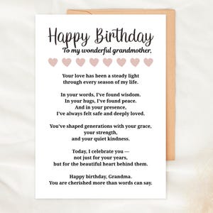 Carte d'anniversaire grand-mère imprimable 5 x 7 cartes pour grand-mère de petit-enfant fille ou fils cadeau en téléchargement numérique pour grand-mère Mimi Gigi
