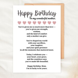 Cartão de aniversário para mãe, cartão de aniversário para mãe, cartão dobrável para filha e filho, download digital, presente para mãe, cartão de aniversário