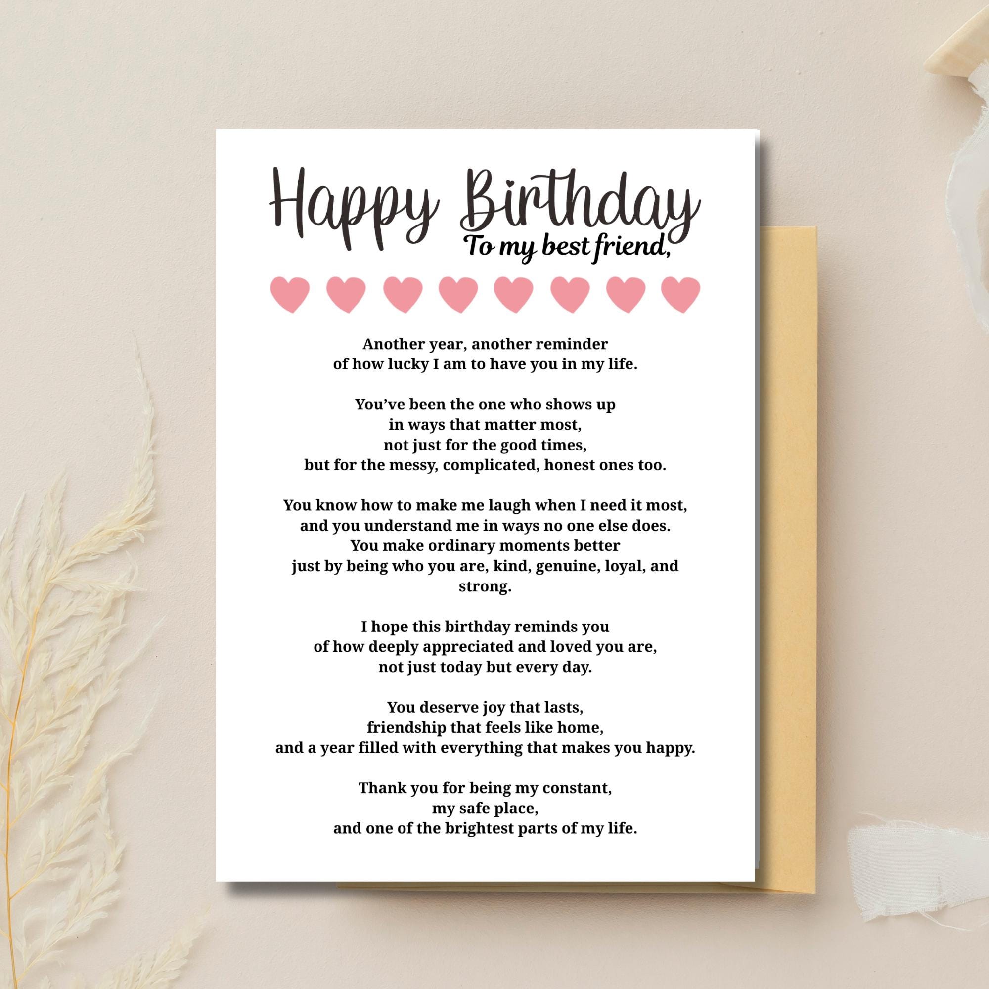 Birthday Card for Best Friend Birthday Card Printable Heartfelt Friend ...