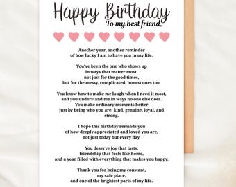 Birthday Card For Best Friend Birthday Card Printable Heartfelt Friend Card Funny Sweet Gift For Her Digital Card Friendship Card For Bday