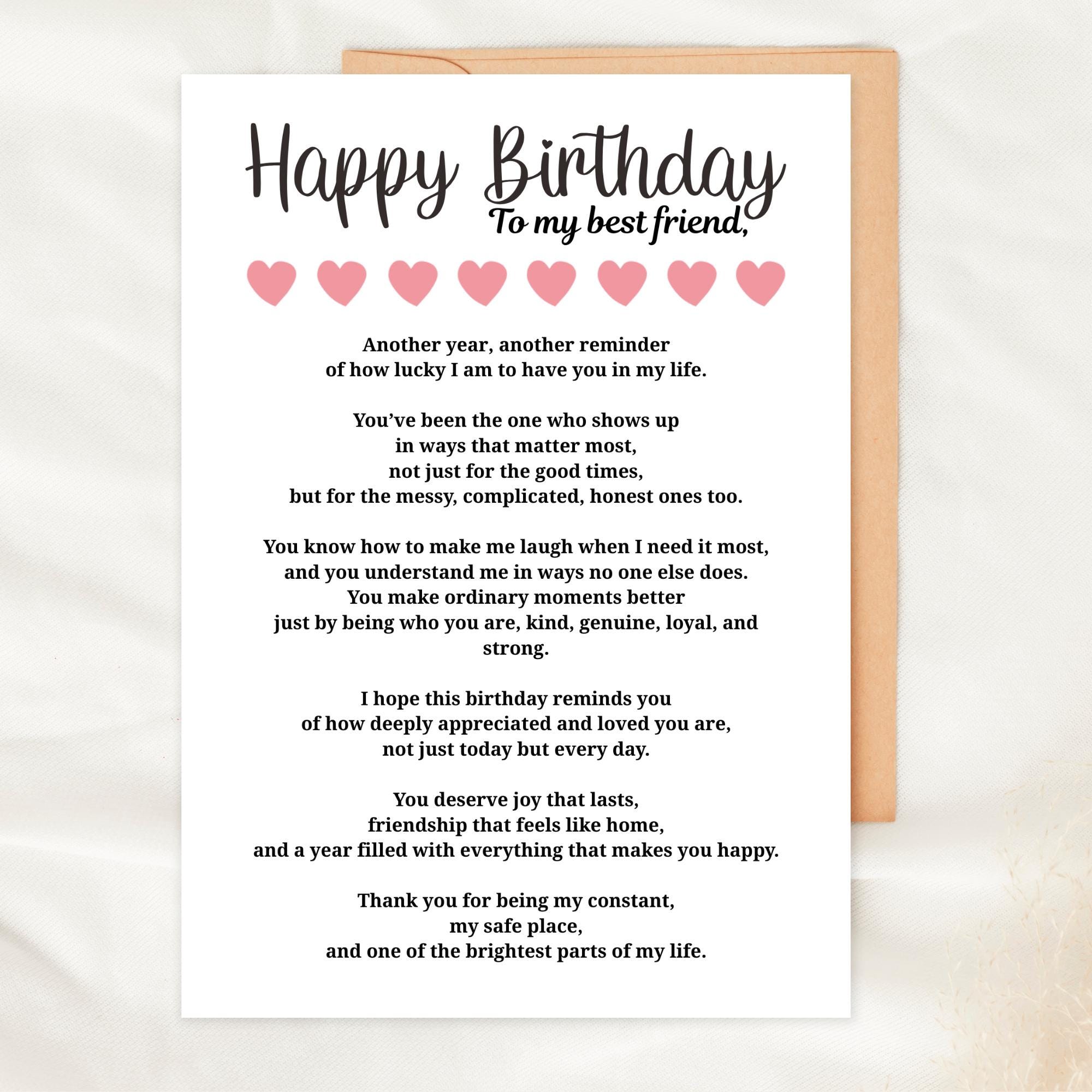 Birthday Card for Best Friend Birthday Card Printable Heartfelt Friend ...