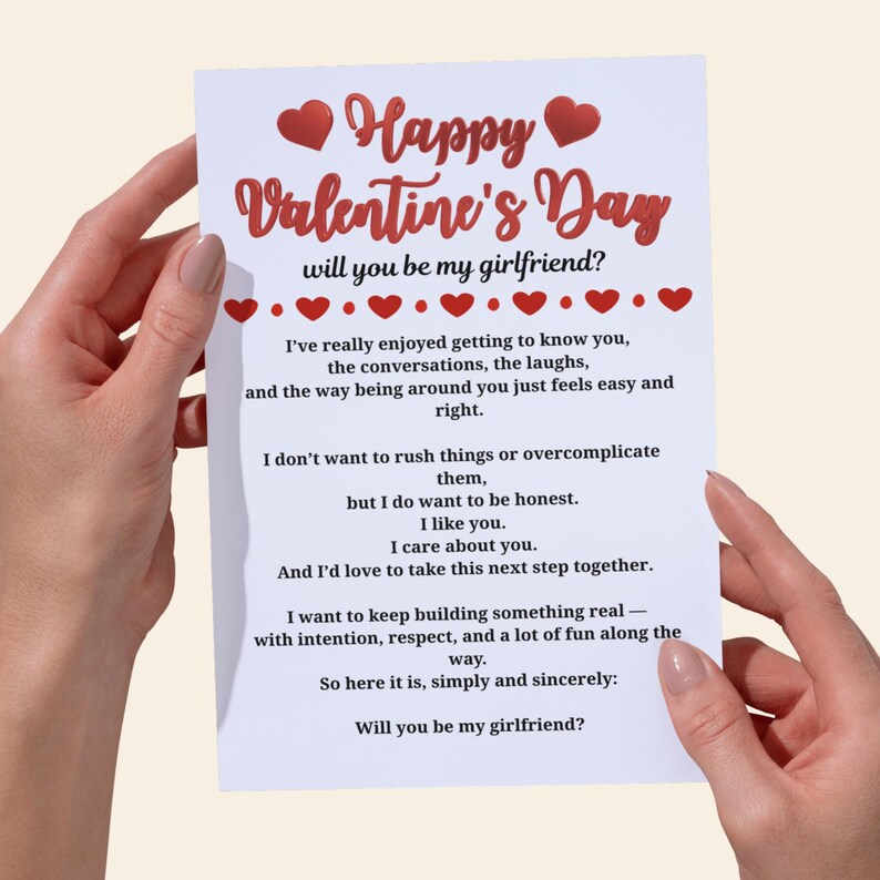 Will You Be My Girlfriend Card Printable Valentine’s Day Proposal Card ...