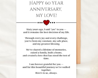Cartão de aniversário de 60 anos, cartão de aniversário de diamante para impressão para marido e mulher, download digital romântico, presente de 60º aniversário de casamento
