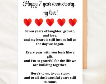 Karte zum 7. Jahrestag Kupfer Karte 7 Jahre Hochzeitstag Karte 7 Jahre Hochzeitstag Karte für Mann Frau Romantische Digitale Liebeskarte Meilenstein
