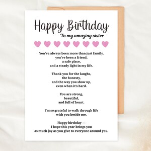 Sister Birthday Card Printable Card for Sister from Sibling Foldable Sister Card Heartfelt Printable Sister Gift Birthday Card For Sister