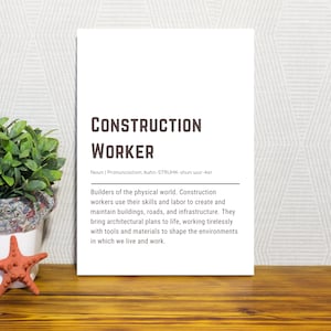 Arte de pared imprimible con definición de trabajador de la construcción, 18 x 24, descarga digital, regalo de constructor, regalo de contratista, decoración de edificios, regalo de cumpleaños