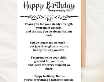 Happy Birthday Dad Card Printable Sentimental Greeting for Father Digital Download Birthday Card for Dad From Child Father Birthday Gift