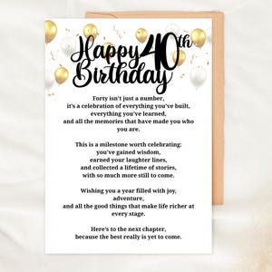 40th Birthday Card Printable Milestone Birthday Card for Her Digital Foldable Card Golden Balloons Instant Download 40 Years Celebration