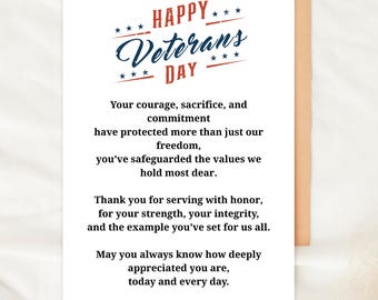 Veterans Day Card Printable Military Appreciation Card Thank You for Your Service Patriotic Greeting Card Digital Download 5x7 Folded Card