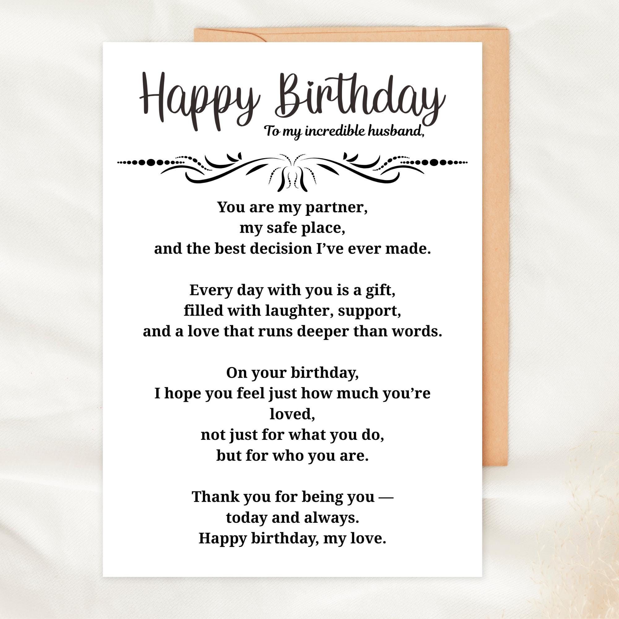 Happy Birthday Husband Card Printable Romantic Sentimental Card for Him ...