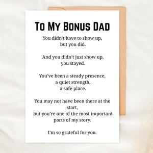 Cartão de bônus para pai, cartão para impressão de dia dos pais, padrasto, saudação sentimental de aniversário, presente de agradecimento para ele, pai adotivo, download digital em PDF