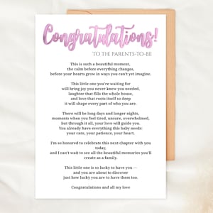 Pink Baby Shower Card Parents To Be Card Congratulations Printable Pregnancy Card New Baby Card Poem Card Girl Baby Card Baby Shower Gift