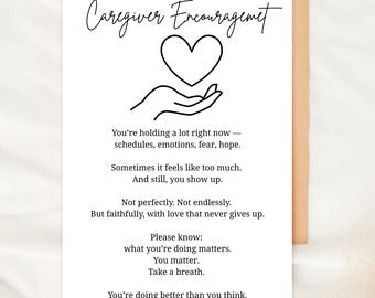 Caregiver Card Printable Support Gift Thinking of You Thank You Caregiver 5x7 Greeting Card Digital Download Instant PDF Encouragement Card