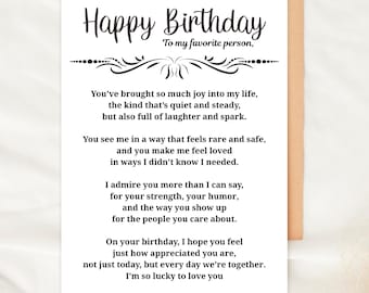 Tarjeta de feliz cumpleaños para novio, imprimible, romántica, para él, con un mensaje sentimental, para su pareja, prometido o esposo, regalo para descargar.