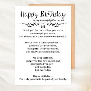 Biglietto di auguri di buon compleanno per suocero, stampabile, sentimentale, download digitale, biglietto di auguri per suocero, regalo premuroso per la famiglia
