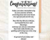 First Communion Congratulations Card Printable Catholic Card Religious Gift Keepsake Faith Card Girl Boy First Holy Communion Download