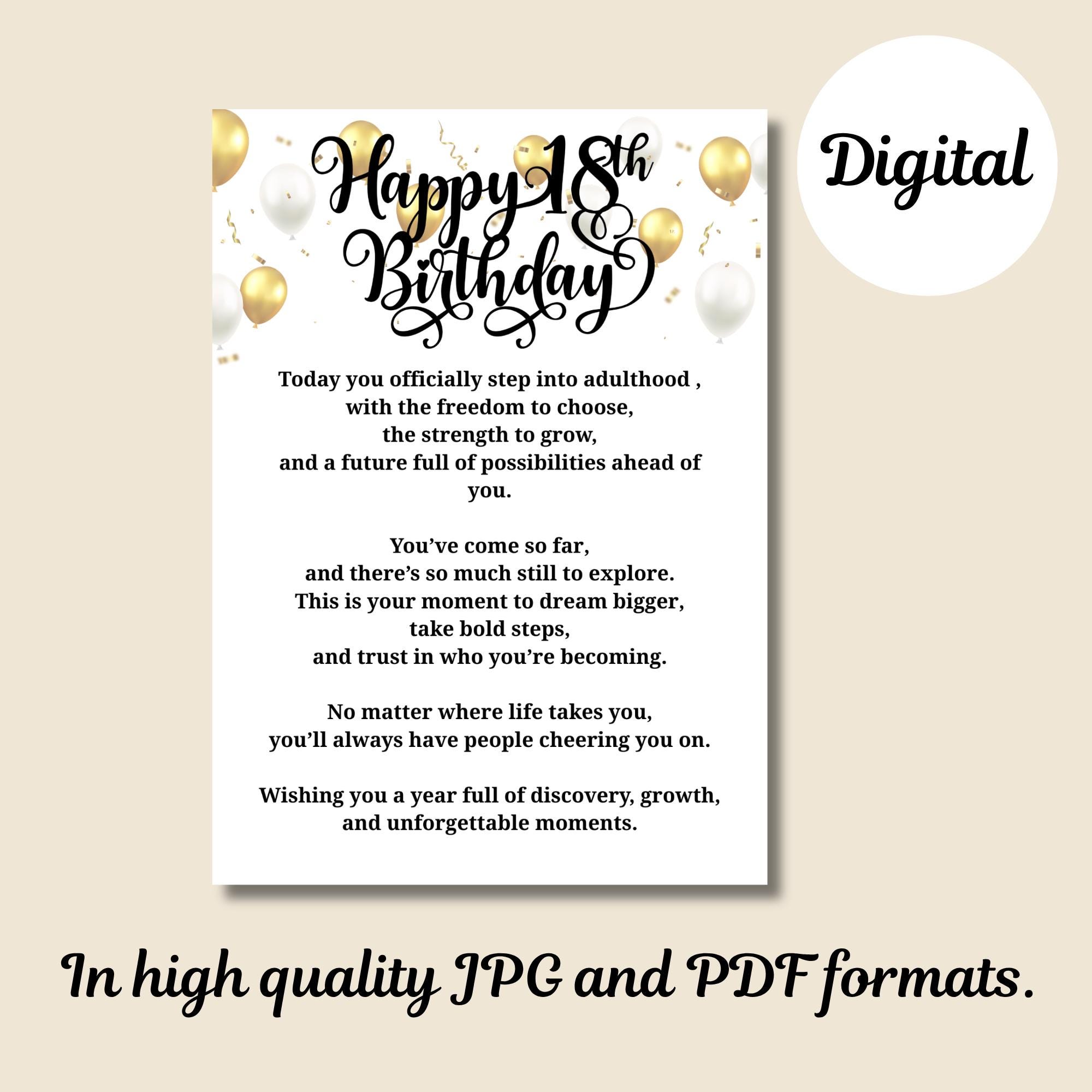 18th Birthday Card Printable Digital Card for Her or Him Milestone ...
