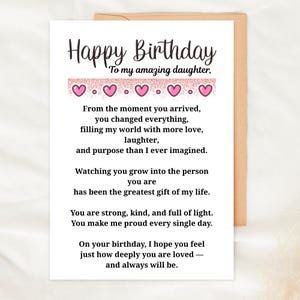 Daughter Birthday Card Printable 5x7 Digital Card Daughter Sentimental Birthday Gift for Her Instant Download Heartfelt Poem for Daughter