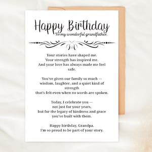 Cartão de aniversário para avô, cartão sentimental para impressão, download digital, cartão de felicitações para avô, desejos de aniversário para avô