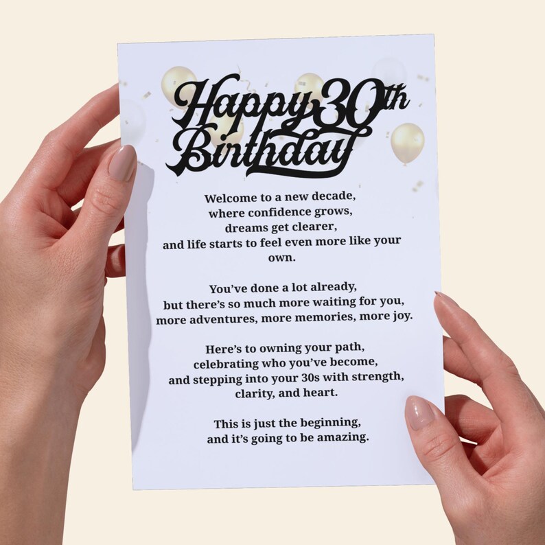 30th Birthday Card Printable Milestone Birthday Card for Her Digital ...