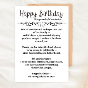 Happy Birthday Son in Law Card Printable Sentimental Greeting Digital Download Birthday Card For Son In Law Thoughtful Gift for Son in Law