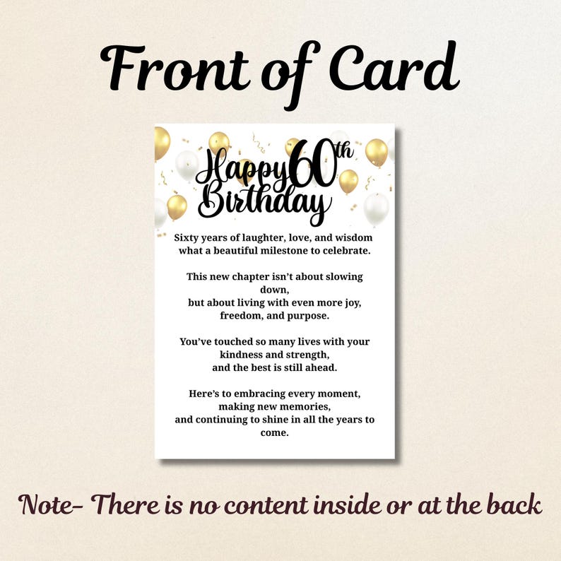 60th Birthday Card Printable Milestone Birthday Card for Her Digital ...