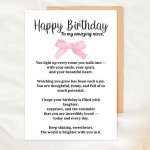 Cartão de aniversário para sobrinha, para impressão, 5x7, cartão para sobrinha da tia e do tio, download digital, presente de aniversário para sobrinha adolescente ou cartão para menina